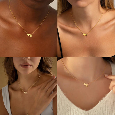 2025 Fashion Simple Tiny Heart Dainty Initial Necklace With Letter Name Women Stainless Steel A-Z Alphabet Choker Chain Jewelry