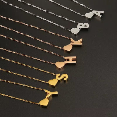 2025 Fashion Simple Tiny Heart Dainty Initial Necklace With Letter Name Women Stainless Steel A-Z Alphabet Choker Chain Jewelry