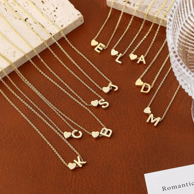 2025 Fashion Simple Tiny Heart Dainty Initial Necklace With Letter Name Women Stainless Steel A-Z Alphabet Choker Chain Jewelry