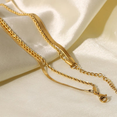 Uworld Simple Jewelry 18K Gold Plated Flat Snake Chain Layer Necklace Stainless Steel Snake Rope Chain Necklace Gift