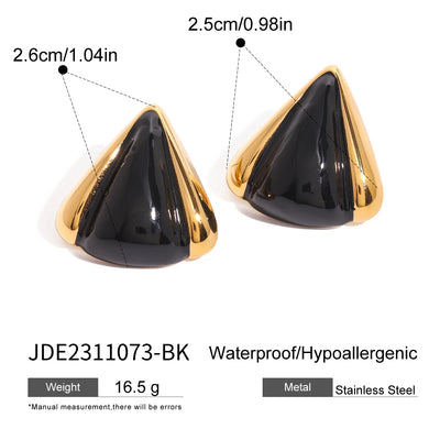 Uworld Stainless Steel 18K PVD Gold Plated Black Stone Earrings Statement Golden Metal for Women Bijoux Femme Gala Giftсерьги