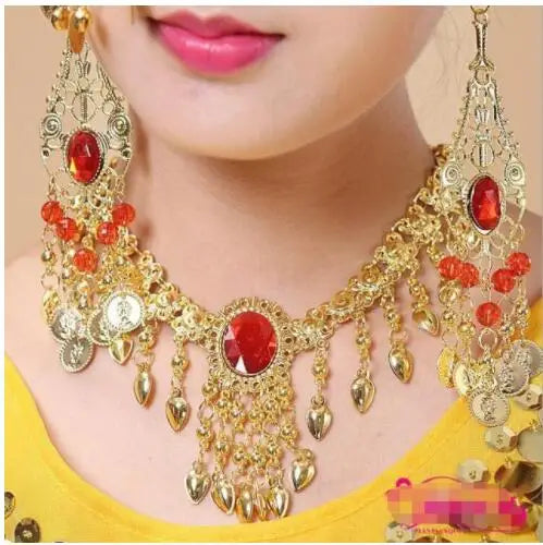 indian jewelry head Accessories Golden Finger Bracelet Shining Red Crystal Girl&