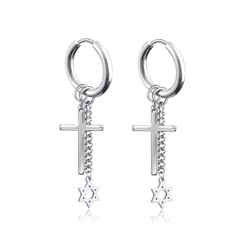 New Punk Stainless Steel Chain Hoop Earrings For Women Men 2021 Trendy Goth Pop Hip Hop Pendants Ear Jewelry Accessories Earring