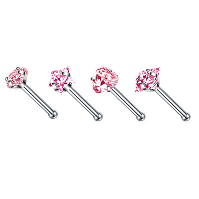 4PCS/Set Surgical Steel Heart Nose Ring Set Real Star L Shape Nose Stud Set Square Nose Rings And Studs Bulk Piercing Nariz Lote