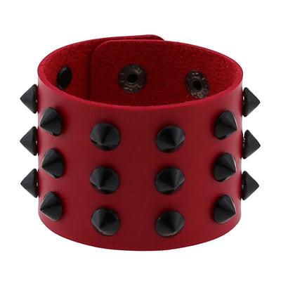 Boho Spike Rivets Bracelets For Women Punk Goth Red PU Leather Bracelet Cuff Bangles Studded Halloween Festival Jewelry Harajuku