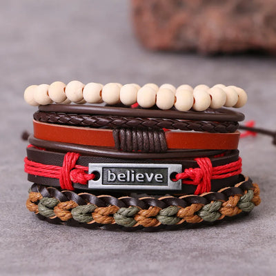 Fashion Black Bead Leather Bracelets For Men Multilayer Bracelet & Bangles Super Cross Punk Rock Bracelet & Bangles Accessories