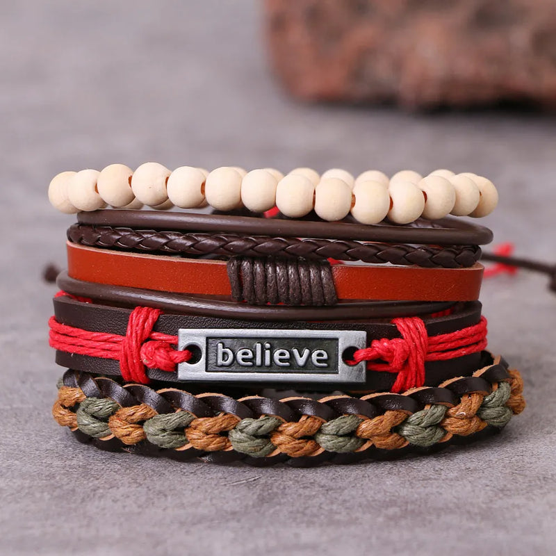 Fashion Black Bead Leather Bracelets For Men Multilayer Bracelet & Bangles Super Cross Punk Rock Bracelet & Bangles Accessories