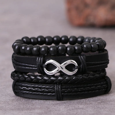 Fashion Black Bead Leather Bracelets For Men Multilayer Bracelet & Bangles Super Cross Punk Rock Bracelet & Bangles Accessories