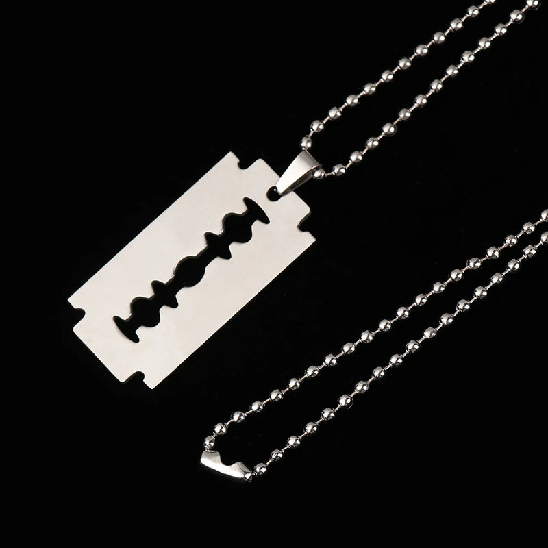 Stainless Steel Razor Blades Pendant Necklaces Men Jewelry Steel Male Shaver Shape Necklace