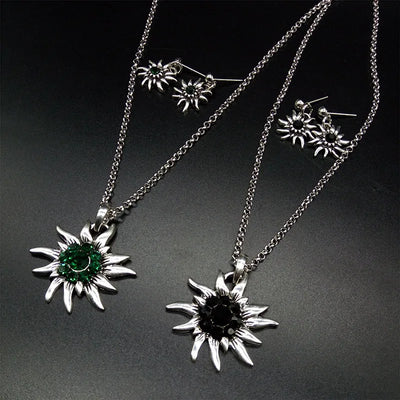 Edelweiss Necklace and Stud Earrings Women's Costume Jewellery Oktoberfest Costume Set Charming Lucky Shiny Gifts Wholesale