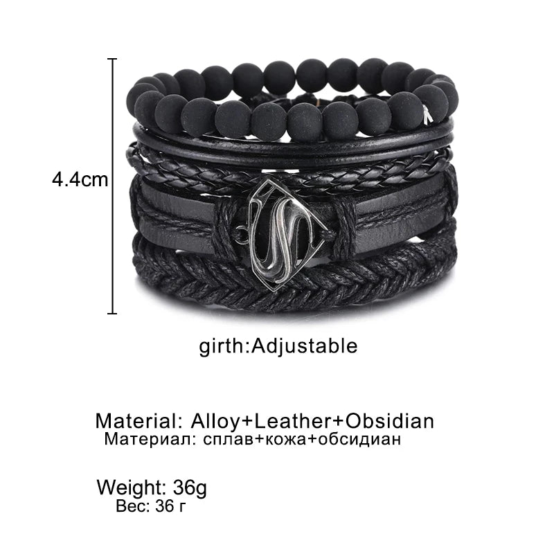 Fashion Black Bead Leather Bracelets For Men Multilayer Bracelet & Bangles Super Cross Punk Rock Bracelet & Bangles Accessories