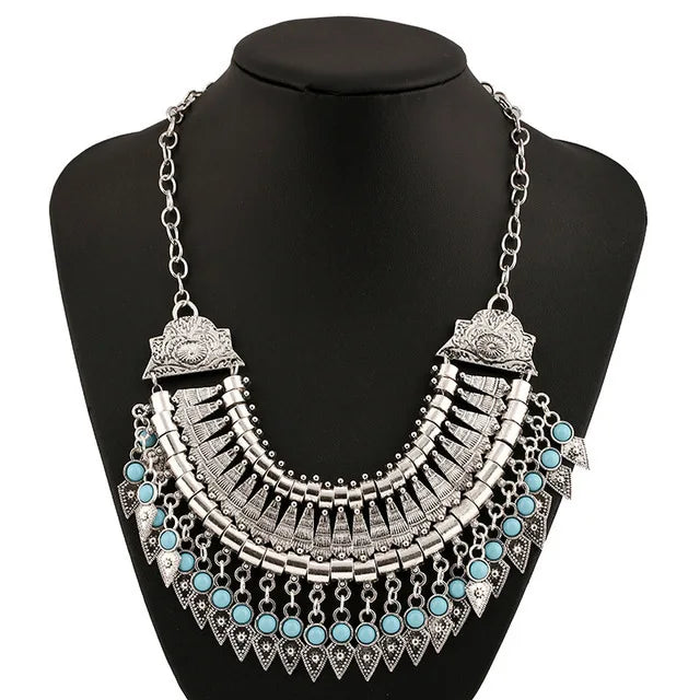 Boho Long Maxi Coin Necklace Women Vintage Ethnic Statement Big Collar Tassel Choker Necklace Femme Silvery Gypsy Jewellery