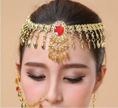 indian jewelry head Accessories Golden Finger Bracelet Shining Red Crystal Girl's Belly Dance Bracelet Jewelry