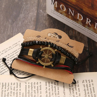 Fashion Black Bead Leather Bracelets For Men Multilayer Bracelet & Bangles Super Cross Punk Rock Bracelet & Bangles Accessories