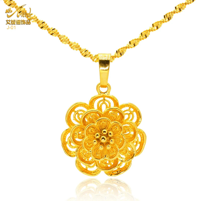 ANIID Dubai Golden Necklace Nigerian Bridal Wedding Fashion Hollow Flower Chain Pendant Indian Arab Kids Jewellery For Girls