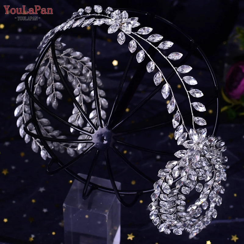 TOPQUEEN Bride Rhinestone Headband Earring Set Luxury Crystal Wedding Headband Wholesale Headpieces Hair Accessories HP240