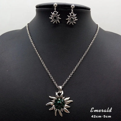 Edelweiss Necklace and Stud Earrings Women's Costume Jewellery Oktoberfest Costume Set Charming Lucky Shiny Gifts Wholesale