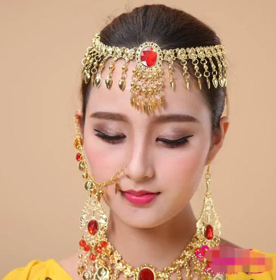 indian jewelry head Accessories Golden Finger Bracelet Shining Red Crystal Girl's Belly Dance Bracelet Jewelry