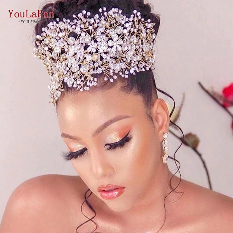 TOPQUEEN Bride Rhinestone Headband Earring Set Luxury Crystal Wedding Headband Wholesale Headpieces Hair Accessories HP240