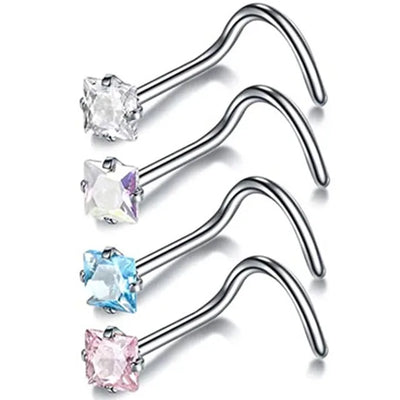 4PCS/Set Surgical Steel Heart Nose Ring Set Real Star L Shape Nose Stud Set Square Nose Rings And Studs Bulk Piercing Nariz Lote