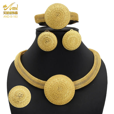 ANIID Womens Ethiopian Gold Color Jewelry Set Bridal Dubai Jewellery Wedding Brazilian Eritrean African Earring Necklaces Set