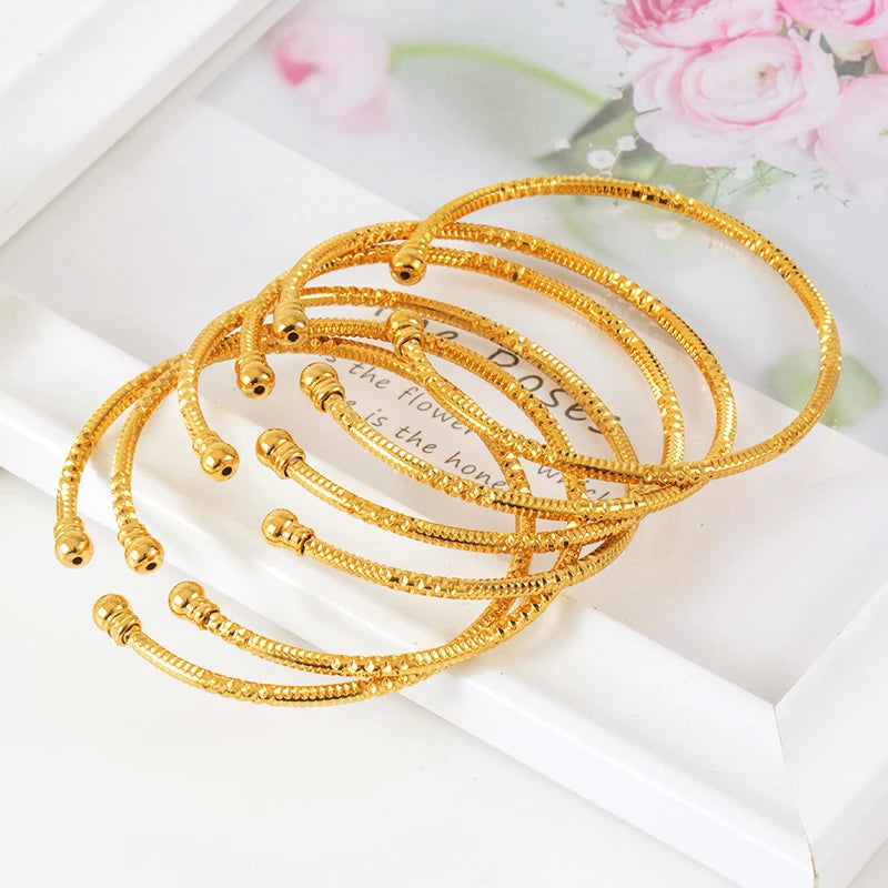 3MM/6pcs Dubai Jewelry For Women Indian Bangles Africa Ball Jewellery Gold Color Beads Bracelet Ethiopian Wedding Bride Gift