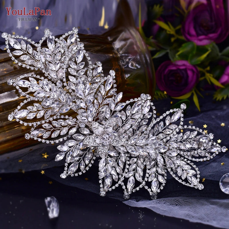 TOPQUEEN Bride Rhinestone Headband Earring Set Luxury Crystal Wedding Headband Wholesale Headpieces Hair Accessories HP240