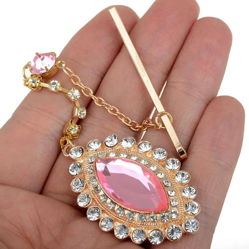 Imixlot Teardrop Pink Crystal Pendant Hairpin Bindi Hair Clip Chain Tikka Indian Head Piece Dancer Party Jewelry Accessories