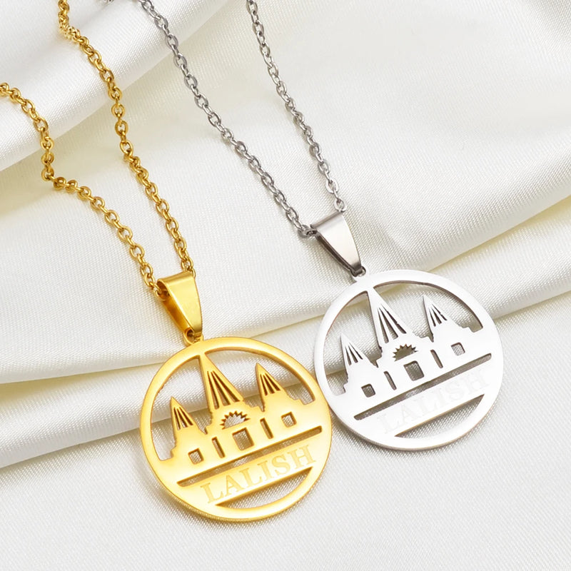 Anniyo Yezidi Lalish Pendant Necklaces Stainless Steel Holiest Temple of the Yazidis Jewelry 