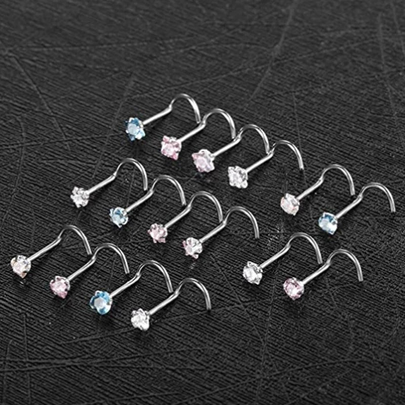 4PCS/Set Surgical Steel Heart Nose Ring Set Real Star L Shape Nose Stud Set Square Nose Rings And Studs Bulk Piercing Nariz Lote