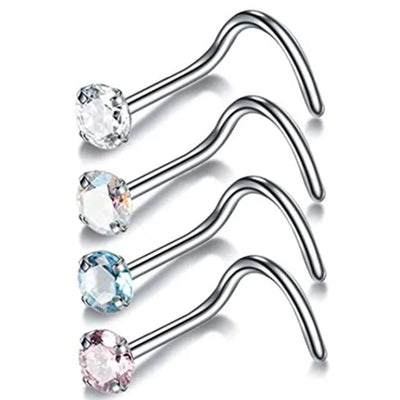 4PCS/Set Surgical Steel Heart Nose Ring Set Real Star L Shape Nose Stud Set Square Nose Rings And Studs Bulk Piercing Nariz Lote