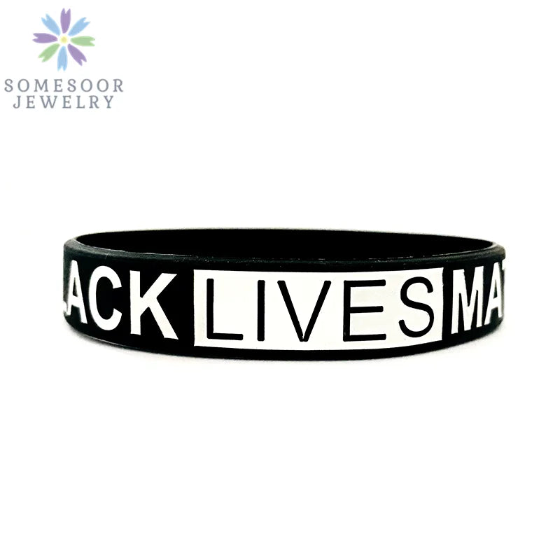 SOMESOOR Black Lives Matter Design Silicone Bracelet Wristband Rubber Melanin Racial Resist Power Fist Bangle For Men Women Gift