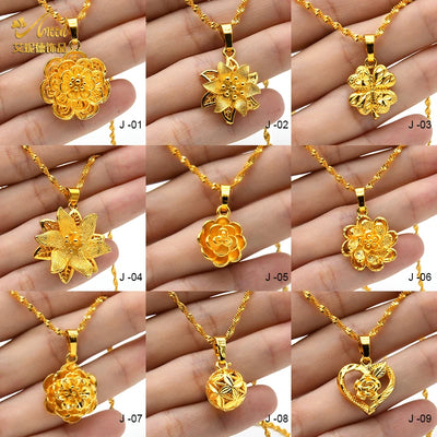 ANIID Dubai Golden Necklace Nigerian Bridal Wedding Fashion Hollow Flower Chain Pendant Indian Arab Kids Jewellery For Girls