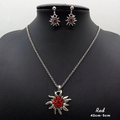 Edelweiss Necklace and Stud Earrings Women's Costume Jewellery Oktoberfest Costume Set Charming Lucky Shiny Gifts Wholesale