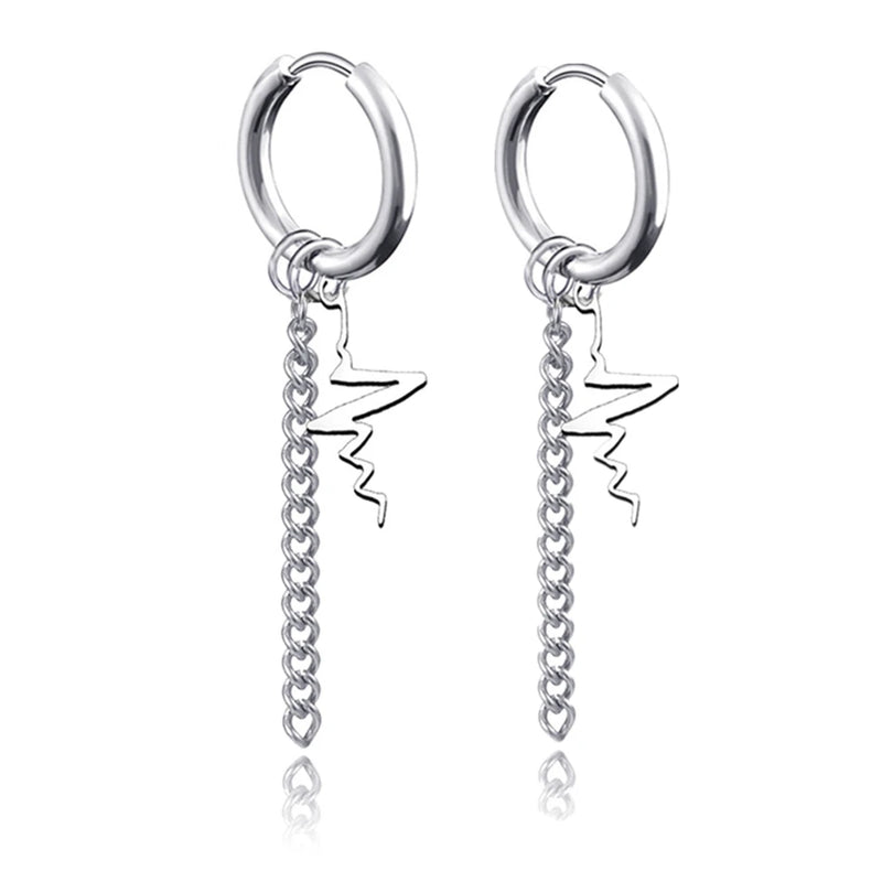 New Punk Stainless Steel Chain Hoop Earrings For Women Men 2021 Trendy Goth Pop Hip Hop Pendants Ear Jewelry Accessories Earring