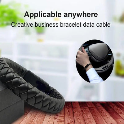 Mini Type-C Micro USB Charging Bracelet Data Cable PunkMen Jewelry Braided Leather Bracelet Magnetic Clasp Bangle Pulsera Hombre