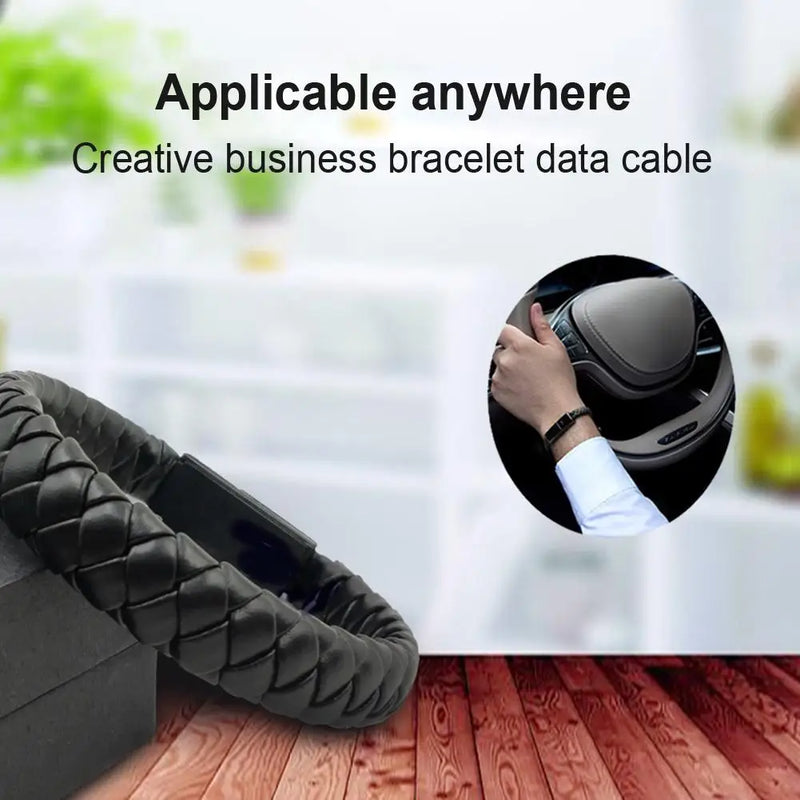 Mini Type-C Micro USB Charging Bracelet Data Cable PunkMen Jewelry Braided Leather Bracelet Magnetic Clasp Bangle Pulsera Hombre