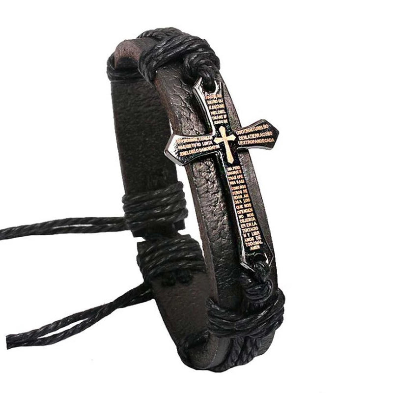 Fashion Black Bead Leather Bracelets For Men Multilayer Bracelet & Bangles Super Cross Punk Rock Bracelet & Bangles Accessories