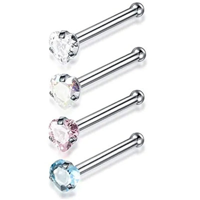 4PCS/Set Surgical Steel Heart Nose Ring Set Real Star L Shape Nose Stud Set Square Nose Rings And Studs Bulk Piercing Nariz Lote