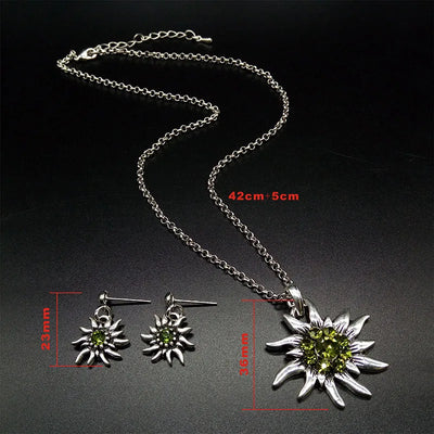 Edelweiss Necklace and Stud Earrings Women's Costume Jewellery Oktoberfest Costume Set Charming Lucky Shiny Gifts Wholesale