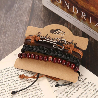 Fashion Black Bead Leather Bracelets For Men Multilayer Bracelet & Bangles Super Cross Punk Rock Bracelet & Bangles Accessories