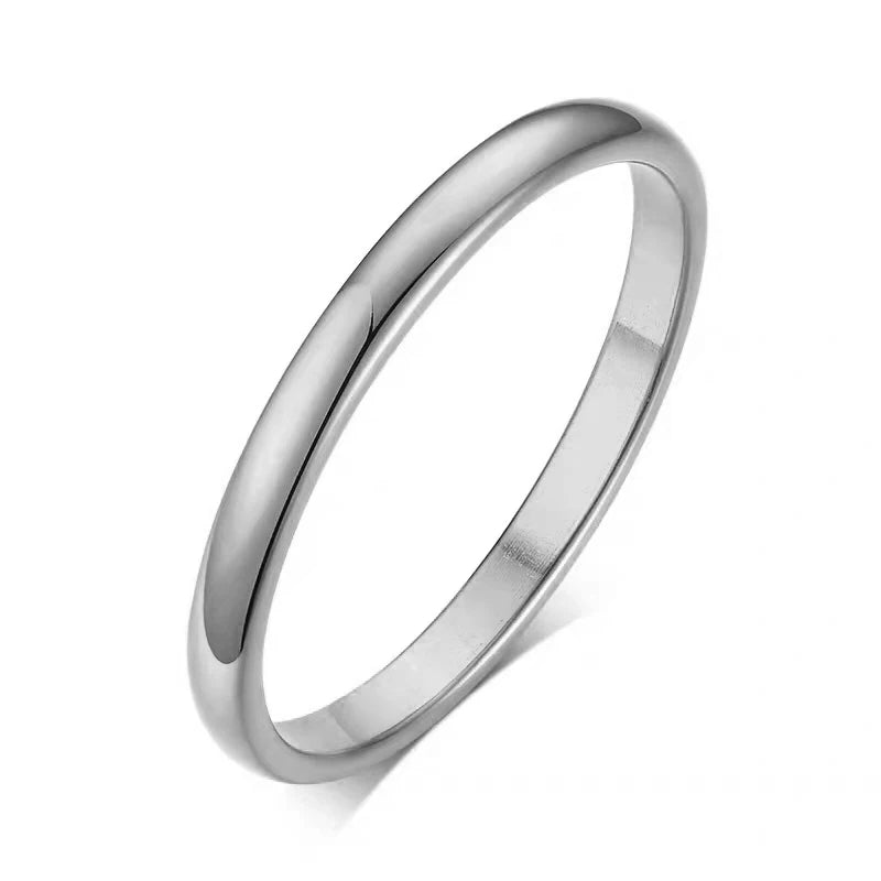 Letdiffery Simple 2/4/6/8mm Stainless Steel Wedding Rings Golden Smooth Women Men Couple Ring Fashion Jewelry