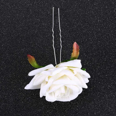 U Shaped Red Hairpins Hair Clips Wedding Hair Accessories For Women Rose Flower Headpieces Forks Bride Headdress Hair Jewelry