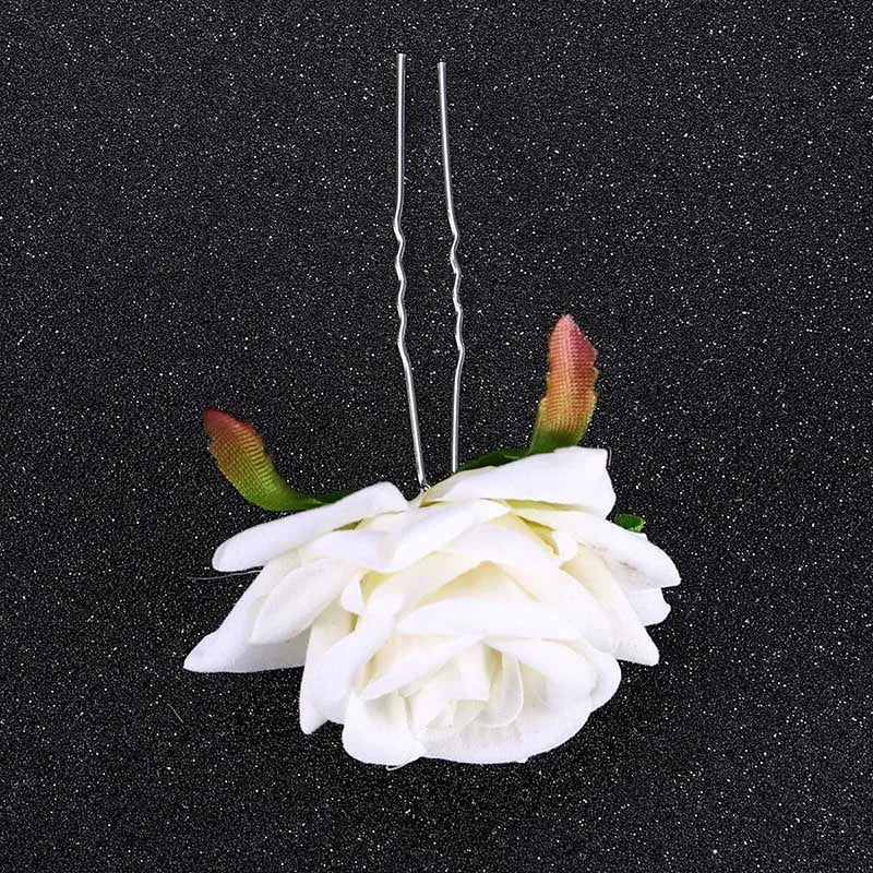 U Shaped Red Hairpins Hair Clips Wedding Hair Accessories For Women Rose Flower Headpieces Forks Bride Headdress Hair Jewelry