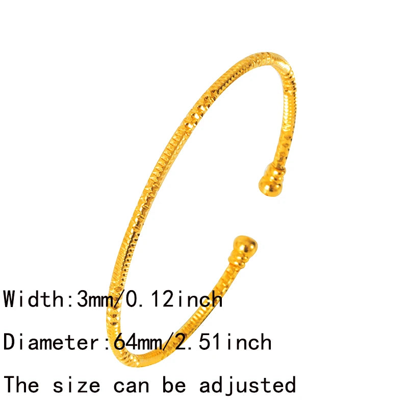 3MM/6pcs Dubai Jewelry For Women Indian Bangles Africa Ball Jewellery Gold Color Beads Bracelet Ethiopian Wedding Bride Gift