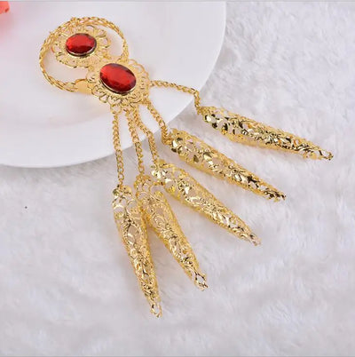 indian jewelry head Accessories Golden Finger Bracelet Shining Red Crystal Girl's Belly Dance Bracelet Jewelry