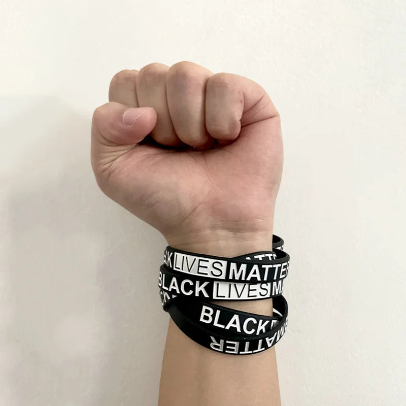 SOMESOOR Black Lives Matter Design Silicone Bracelet Wristband Rubber Melanin Racial Resist Power Fist Bangle For Men Women Gift