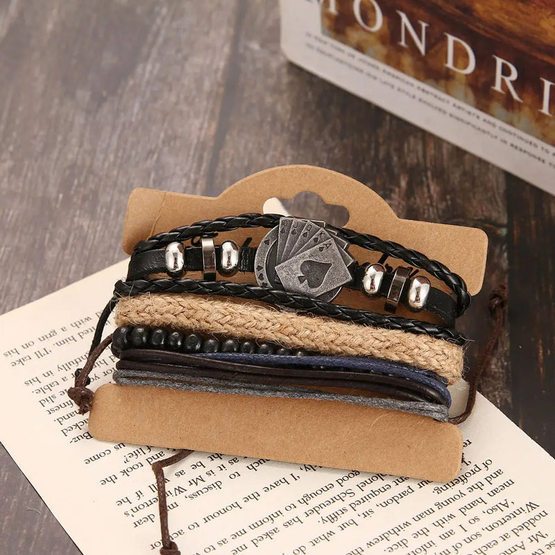 Fashion Black Bead Leather Bracelets For Men Multilayer Bracelet & Bangles Super Cross Punk Rock Bracelet & Bangles Accessories