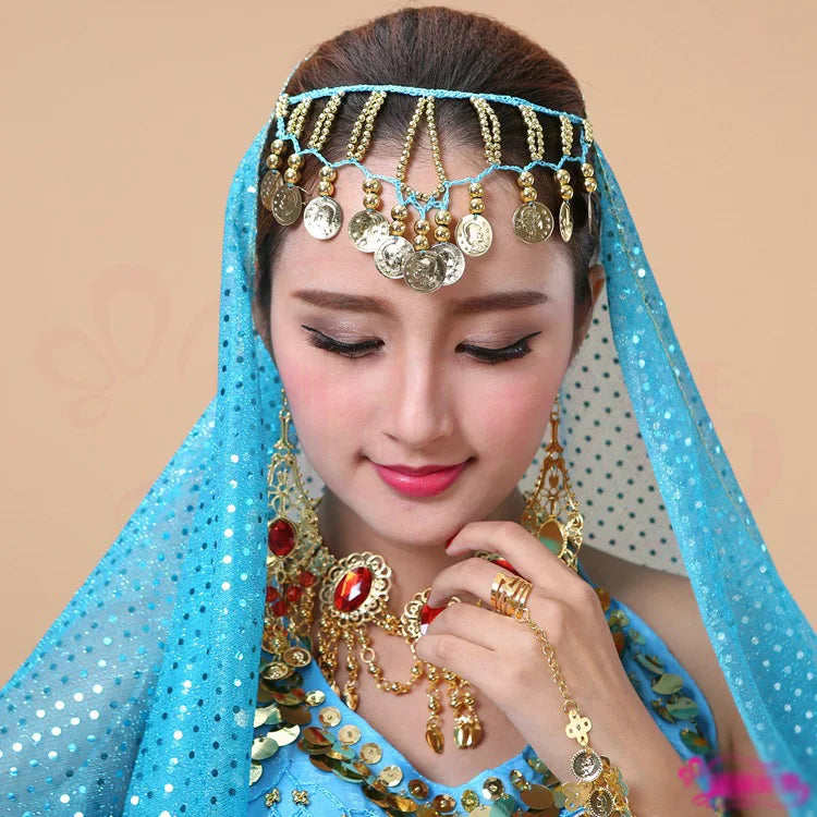 fashion indian jewelry Hair decoration hair band metal headband belly dance head tiara Bohemian tassel Coin tiara Female gift