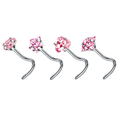 4PCS/Set Surgical Steel Heart Nose Ring Set Real Star L Shape Nose Stud Set Square Nose Rings And Studs Bulk Piercing Nariz Lote